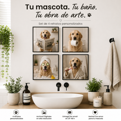 Set de 4 Retratos de Baño Personalizados