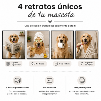 Set de 4 Retratos de Baño Personalizados